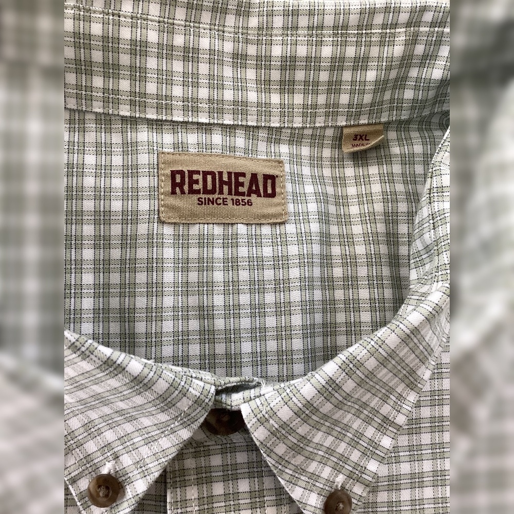 RedHead Wrinkle-Free Easy-Care Button-Down Long-Sleeve Shirt 3XL | Green + White - Picture 5 of 10